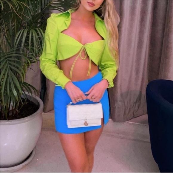 NWT Revolve H:ours Nadia Crop Blouse Acid Lime Green Sz S - Picture 6 of 12